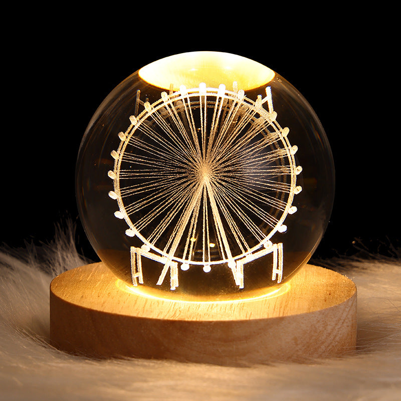 Lámpara Bola de Cristal 3D - Luz Nocturna Galaxia LED con Base de Madera