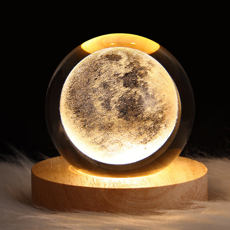 Lámpara Bola de Cristal 3D - Luz Nocturna Galaxia LED con Base de Madera