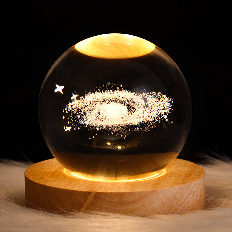 Lámpara Bola de Cristal 3D - Luz Nocturna Galaxia LED con Base de Madera
