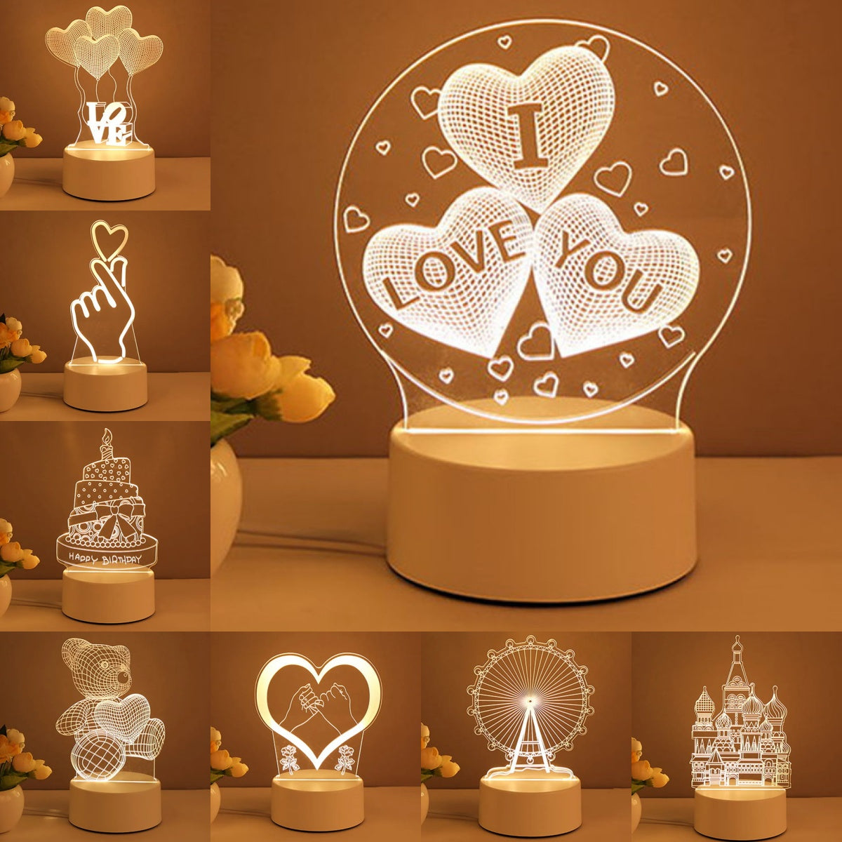 Lámpara LED Neón 3D Acrílica - Decoración USB Multiestilo