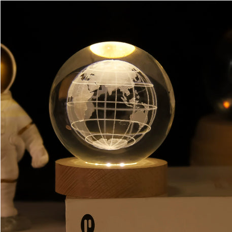 Lámpara Bola de Cristal 3D - Luz Nocturna Galaxia LED con Base de Madera