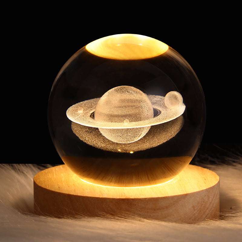 Lámpara Bola de Cristal 3D - Luz Nocturna Galaxia LED con Base de Madera