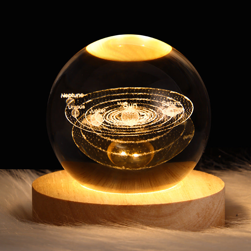 Lámpara Bola de Cristal 3D - Luz Nocturna Galaxia LED con Base de Madera